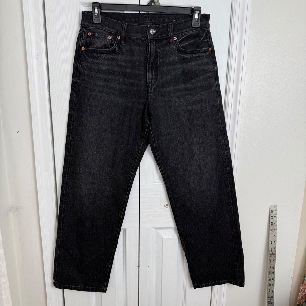 American Eagle Ex-Boyfriend Jeans Size 2 Black High Rise Comfort Stretch Denim